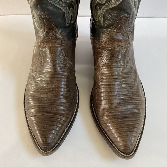 Vintage Cowtown Teju Lizard Cowboy Western Boots Black Shaft Mens 11.5D Handmade main image 13